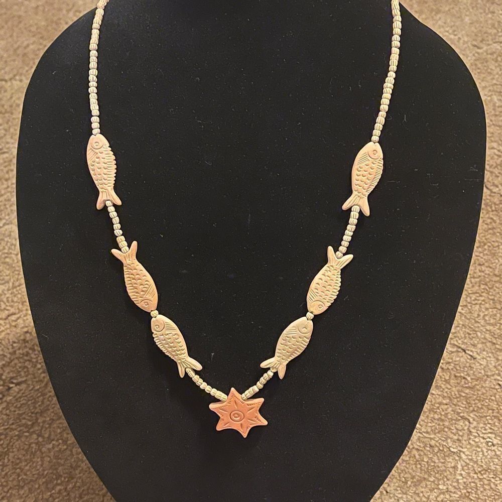 3/$25 Wooden Bead Fish and Starfish Necklace